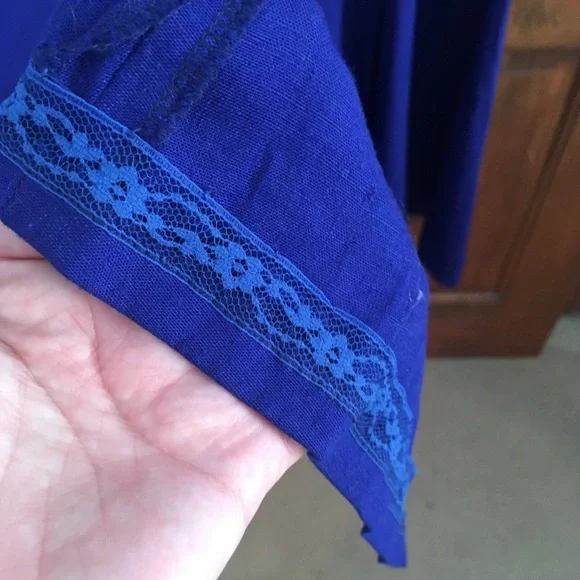 Maxi Pleated Handmade Vintage A Line Cobalt Royal  Blue Dress Linen Sz 6 - Picture 3 of 4